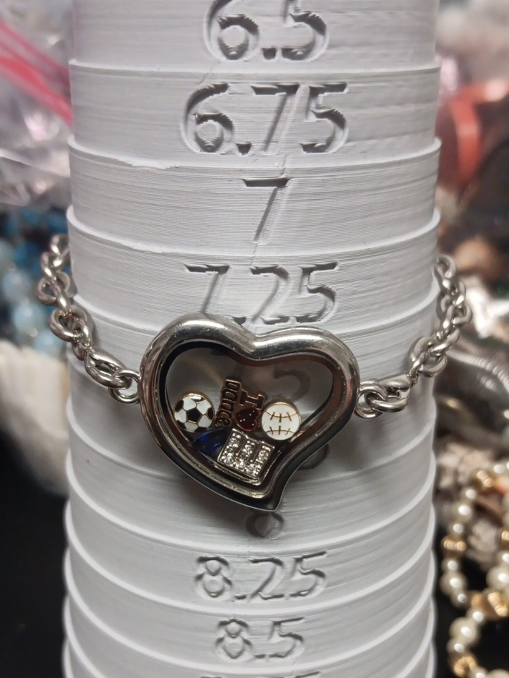 Heart Locket Charm Bracelet - Silver Tone with Sports Charms